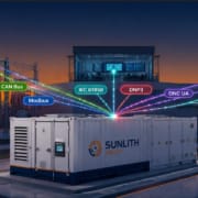 BESS Communication Protocols — Complete 2026 Guide - SunLith Energy SunLith Energy BESS communication protocols diagram showing Modbus CAN Bus IEC 61850 DNP3 OPC UA MQTT connecting battery storage to grid and cloud