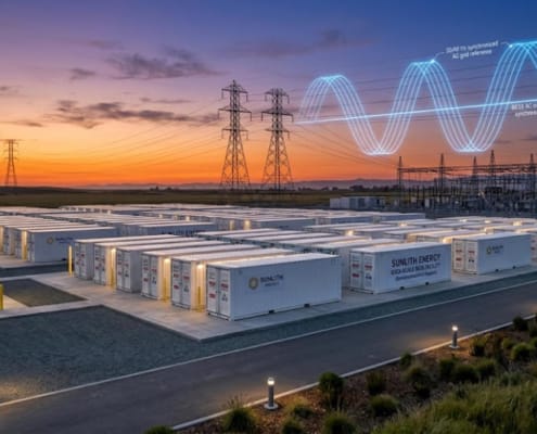 SunLith Energy Battery energy storage system grid-following installation with transmission lines