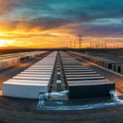 BESS grid-forming technology - SunLith Energy SunLith Energy BESS grid-forming technology — large utility-scale battery storage facility with power lines at dusk, Sunlith Energy
