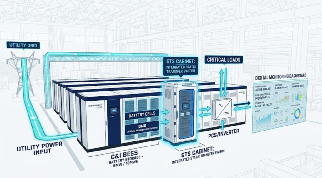 C&I battery energy storage system architecture with Static Transfer Switch