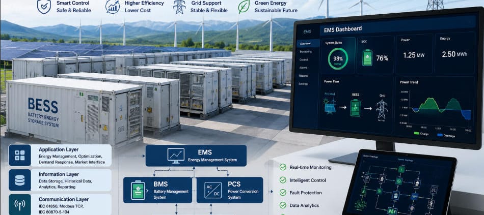 SunLith Energy EMS architecture in utility-scale battery energy storage system