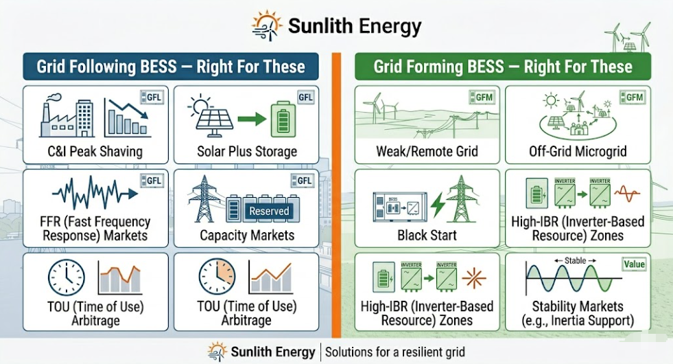 SunLith Energy  Application guide for choosing grid following or grid forming BESS by project type
