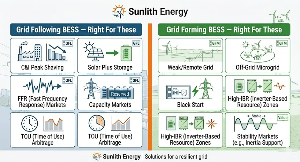  Application guide for choosing grid following or grid forming BESS by project type