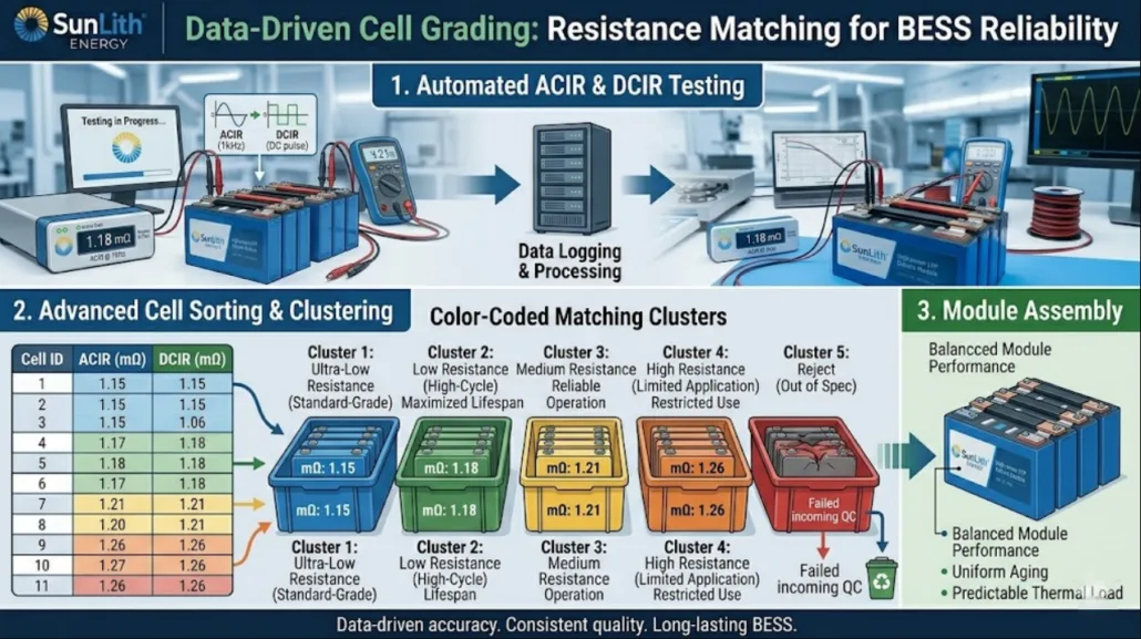 LFP battery cell matching by ACIR values