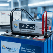 DC Internal Resistance LFP Performance Testing - SunLith Energy SunLith Energy A SunLith Energy module undergoing **DC Internal Resistance LFP** pulse testing in a laboratory