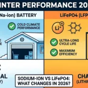 SunLith Energy Sodium-ion vs LiFePO4 winter performance comparison infographic for 2026