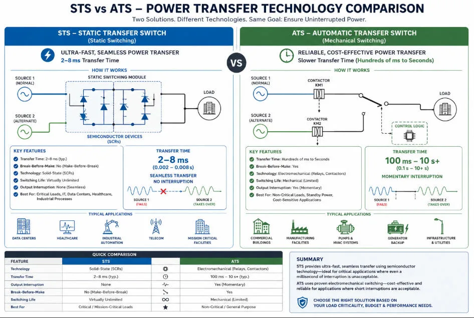 SunLith Energy Comparison of STS and ATS switching speed in industrial power systems