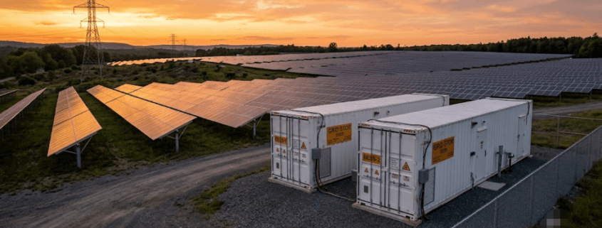 bess-oversizing-hero - SunLith Energy SunLith Energy Large BESS containers alongside a utility-scale solar farm illustrating BESS oversizing strategy