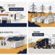 SunLith Energy BESS PCS power conversion system for four application types: C&I commercial building, utility scale solar farm, off-grid microgrid village, and mobile trailer-mounted battery storage
