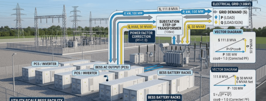 BESS Power Factor Explained - SunLith Energy SunLith Energy Battery Energy Storage System providing active and reactive power support for grid stability and power factor correction