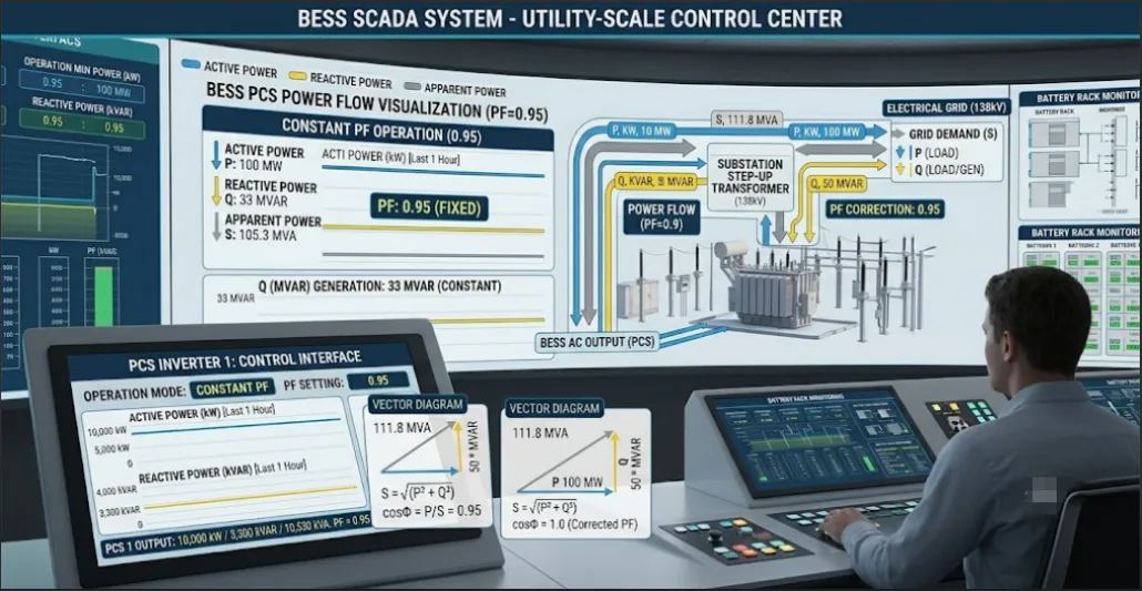 SunLith Energy Battery energy storage system operating in constant power factor mode