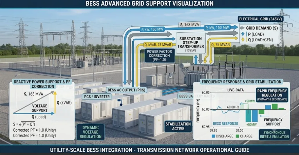 SunLith Energy Battery energy storage system providing voltage regulation and reactive power support to utility grid
