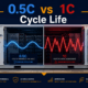 SunLith Energy liquid-cooled BESS 0.5C vs 1C cycle life (LFP Data)