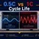 SunLith Energy liquid-cooled BESS 0.5C vs 1C cycle life (LFP Data)
