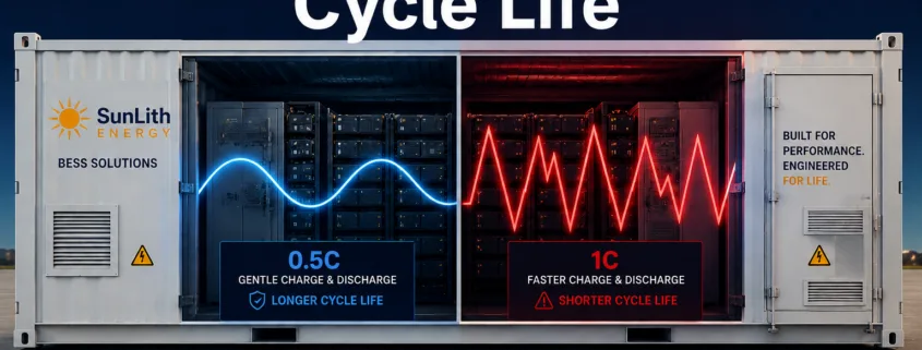 liquid-cooled BESS 0.5C vs 1C cycle life (LFP Data)