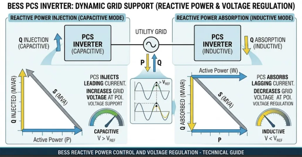 SunLith Energy Battery energy storage PCS inverter supplying and absorbing reactive power for voltage regulation