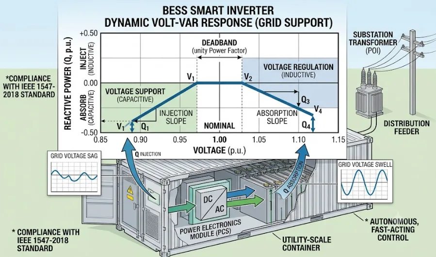SunLith Energy Volt VAR control curve used by battery energy storage systems for voltage regulation