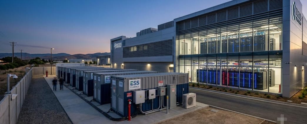 AI Data Center BESS Deployment - SunLith Energy SunLith Energy AI data center BESS battery containers beside server halls