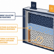 Cell internal resistance components diagram — ohmic, charge-transfer, diffusion - SunLith Energy SunLith Energy Diagram of cell internal resistance showing ohmic, charge-transfer, and diffusion resistance components