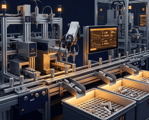 cell-matching-before-pack-assembly-feature-sunlith - SunLith Energy SunLith Energy Cell matching sorting line grouping battery cells by voltage and resistance