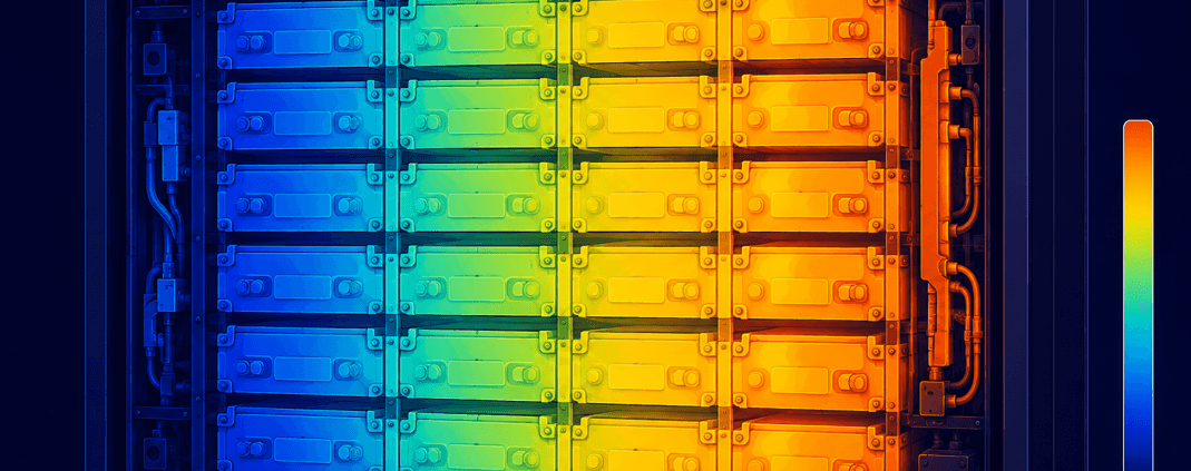 Temperature Gradient Limits in BESS Battery Packs - SunLith Energy SunLith Energy Temperature gradient heat map across a BESS battery rack
