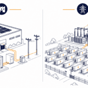 SunLith Energy Diagram comparing C&I vs utility-scale BESS by size, voltage, and ownership