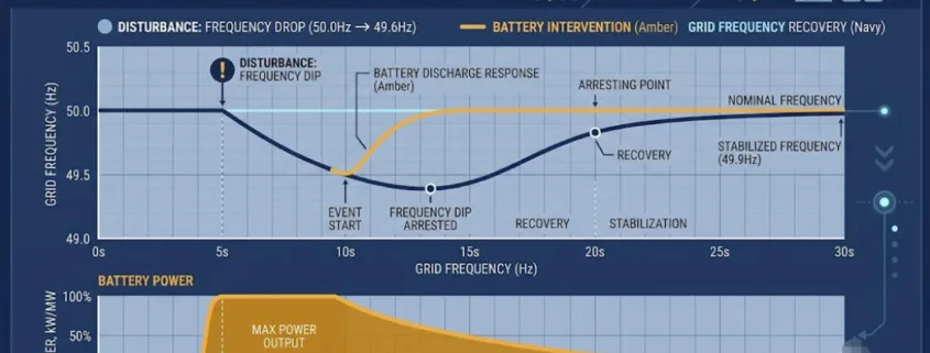 Fast Frequency Response BESS stabilizing grid frequency graph