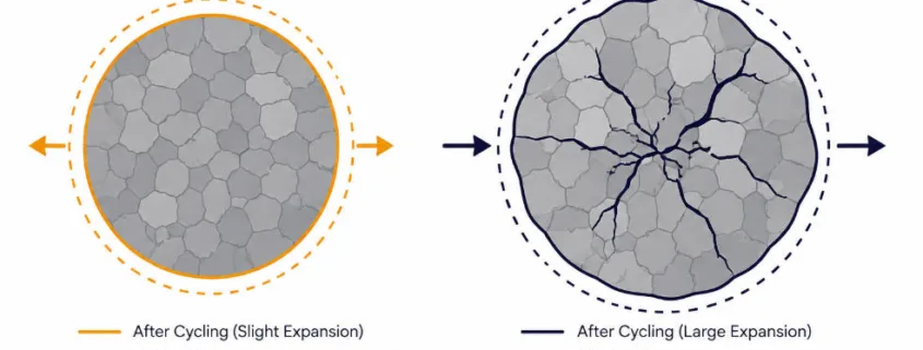 Particle Cracking from Depth of Discharge and C-Rate Stress - SunLith Energy SunLith Energy DoD C-rate stress shown as particle cracking in LFP electrodes