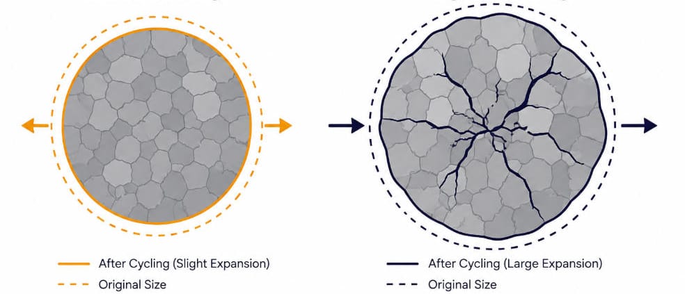 Particle Cracking from Depth of Discharge and C-Rate Stress - SunLith Energy SunLith Energy DoD C-rate stress shown as particle cracking in LFP electrodes