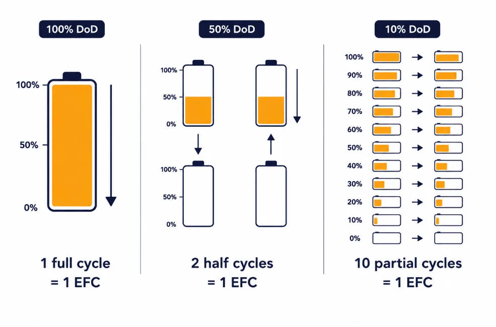 Equivalent Full Cycle EFC method for measuring cycle aging in BESS