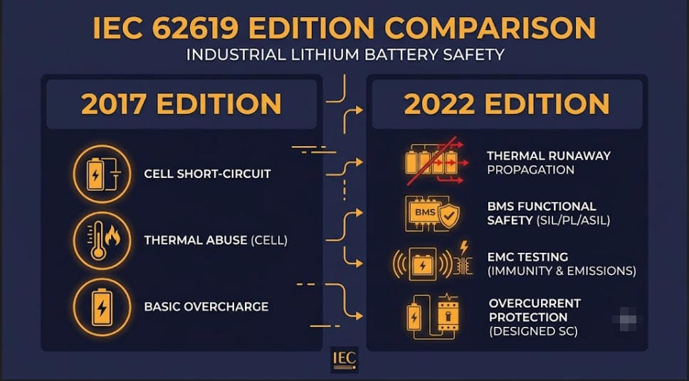 IEC 62619 2017 vs 2022 edition changes comparison graphic