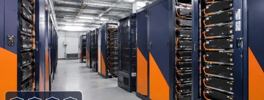 IEC 62619 Explained: Safety Standard for Industrial Lithium Batteries - SunLith Energy SunLith Energy IEC 62619 certified industrial lithium battery racks in a BESS room
