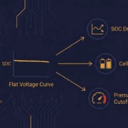 SunLith Energy LFP battery pack diagram showing SOC drift, cell imbalance, and premature cutoffs all tracing back to a shared flat voltage curve root cause