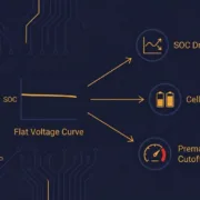 SunLith Energy LFP battery pack diagram showing SOC drift, cell imbalance, and premature cutoffs all tracing back to a shared flat voltage curve root cause
