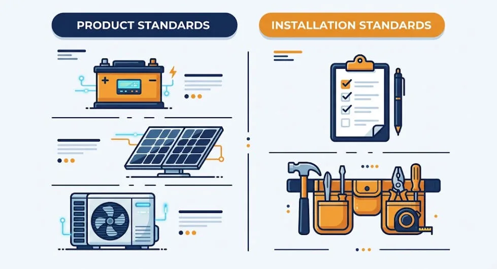 How MCS certification works: product and installation standards - SunLith Energy SunLith Energy Diagram of MCS product standards and installation standards