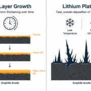 SunLith Energy SEI layer growth and lithium plating shown as two different anode degradation mechanisms