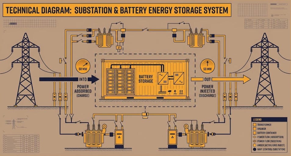 SunLith Energy Storage-as-transmission-asset battery relieving flow-based market coupling grid congestion at a substation
