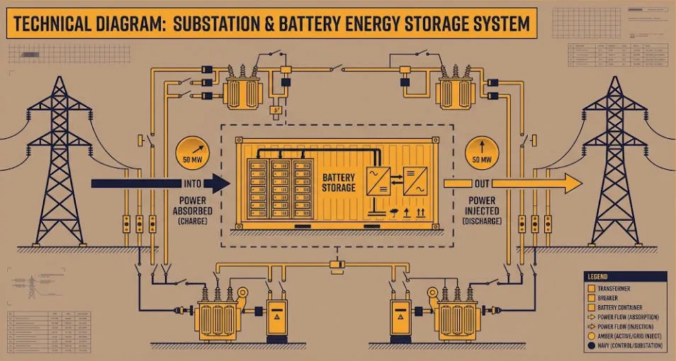 SunLith Energy Storage-as-transmission-asset battery relieving flow-based market coupling grid congestion at a substation