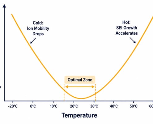 The Arrhenius Relationship in Battery Degradation - SunLith Energy SunLith Energy Temperature battery degradation Arrhenius V-shaped aging curve