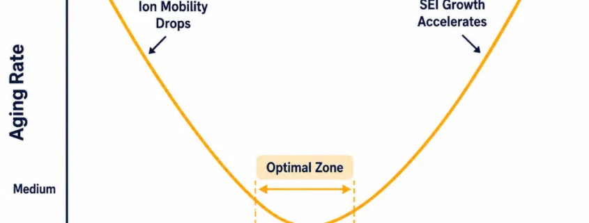 The Arrhenius Relationship in Battery Degradation - SunLith Energy SunLith Energy Temperature battery degradation Arrhenius V-shaped aging curve
