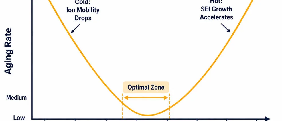 SunLith Energy Temperature battery degradation Arrhenius V-shaped aging curve