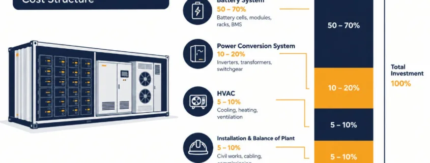 BESS CAPEX calculation cost structure diagram showing core and project costs