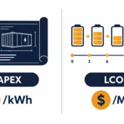 SunLith Energy BESS CAPEX vs LCOS comparison diagram showing upfront cost versus lifetime cost per kWh