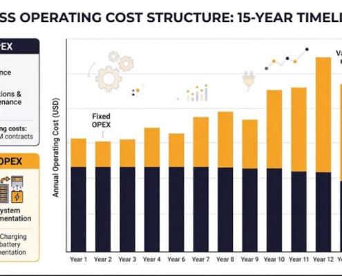 BESS OPEX and Operating Cost Model – SunLith Energy - SunLith Energy SunLith Energy BESS OPEX cost structure diagram showing fixed and variable operating costs over project life