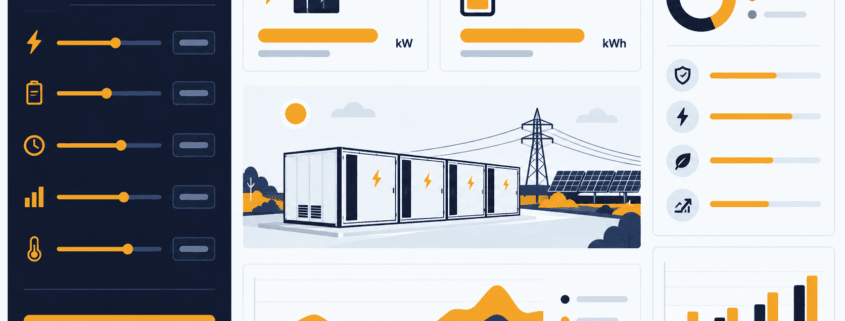 SunLith Energy C&I BESS sizing calculator dashboard showing kW and kWh results