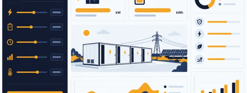 C&I BESS sizing calculator dashboard showing kW and kWh results