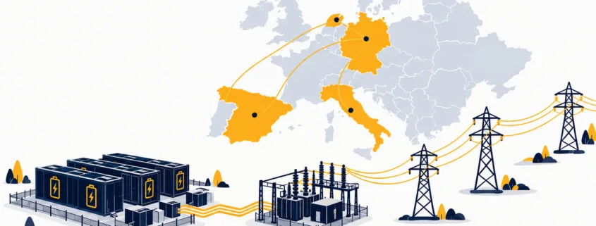 SunLith Energy Europe BESS grid connection map showing EU member states and the RfG framework