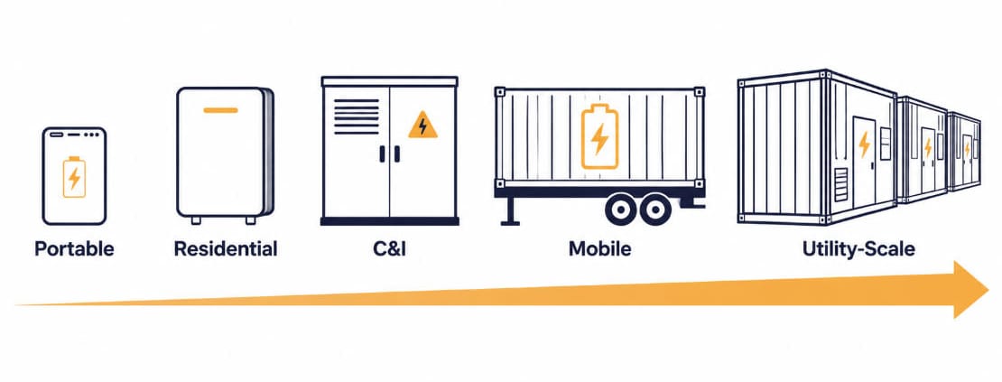 Types of BESS by Application Overview - SunLith Energy SunLith Energy The five types of BESS by application, from portable power banks to utility-scale installations
