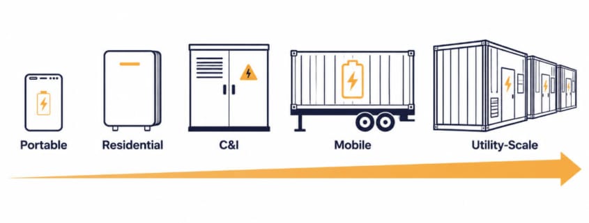 The five types of BESS by application, from portable power banks to utility-scale installations
