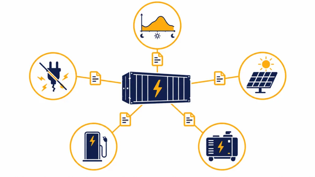 C&I BESS quote data map linking each battery application to the data suppliers need